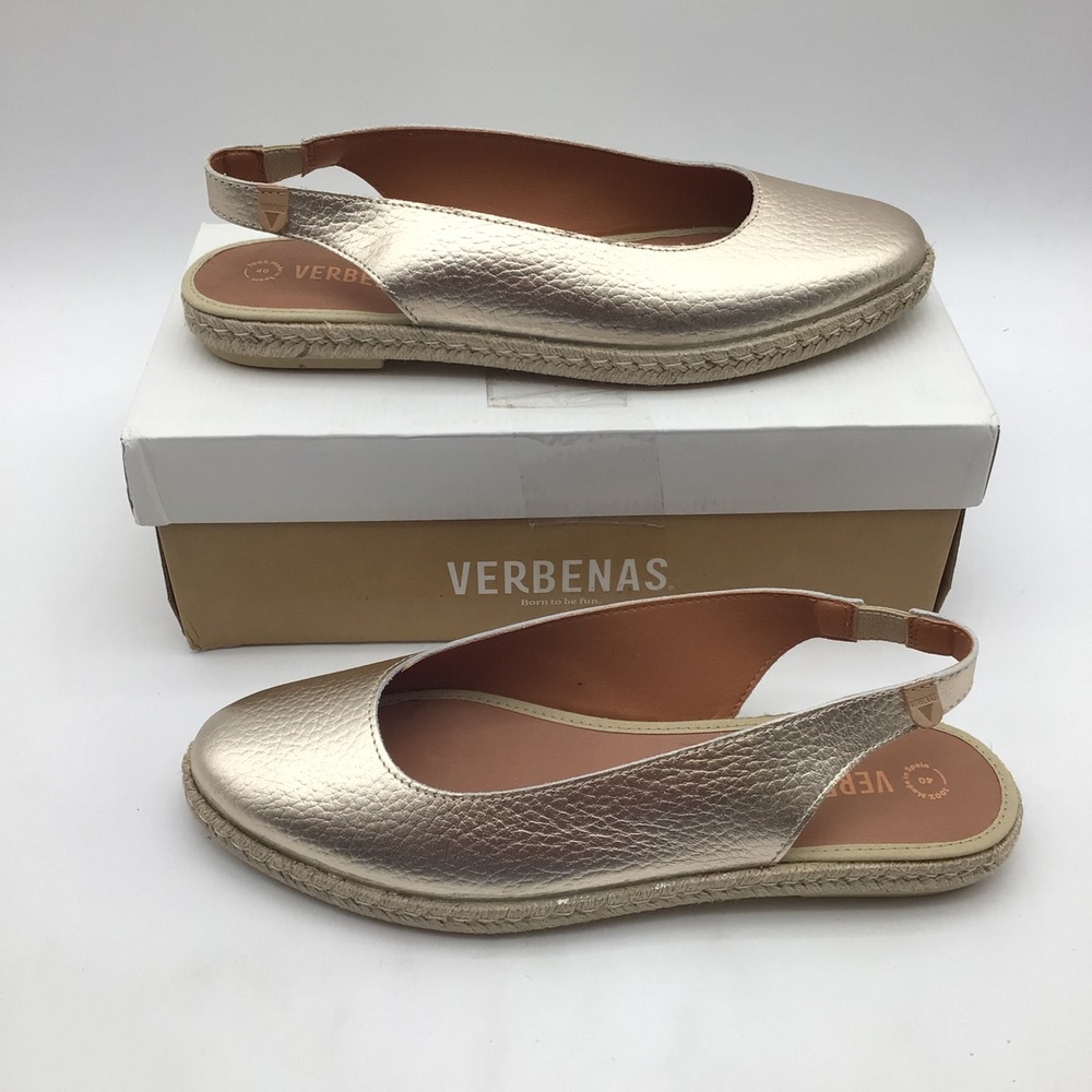 Verbenas Kiara Nucleo Gold Leather Slingback Espadrille Flats Size 9 US NEW